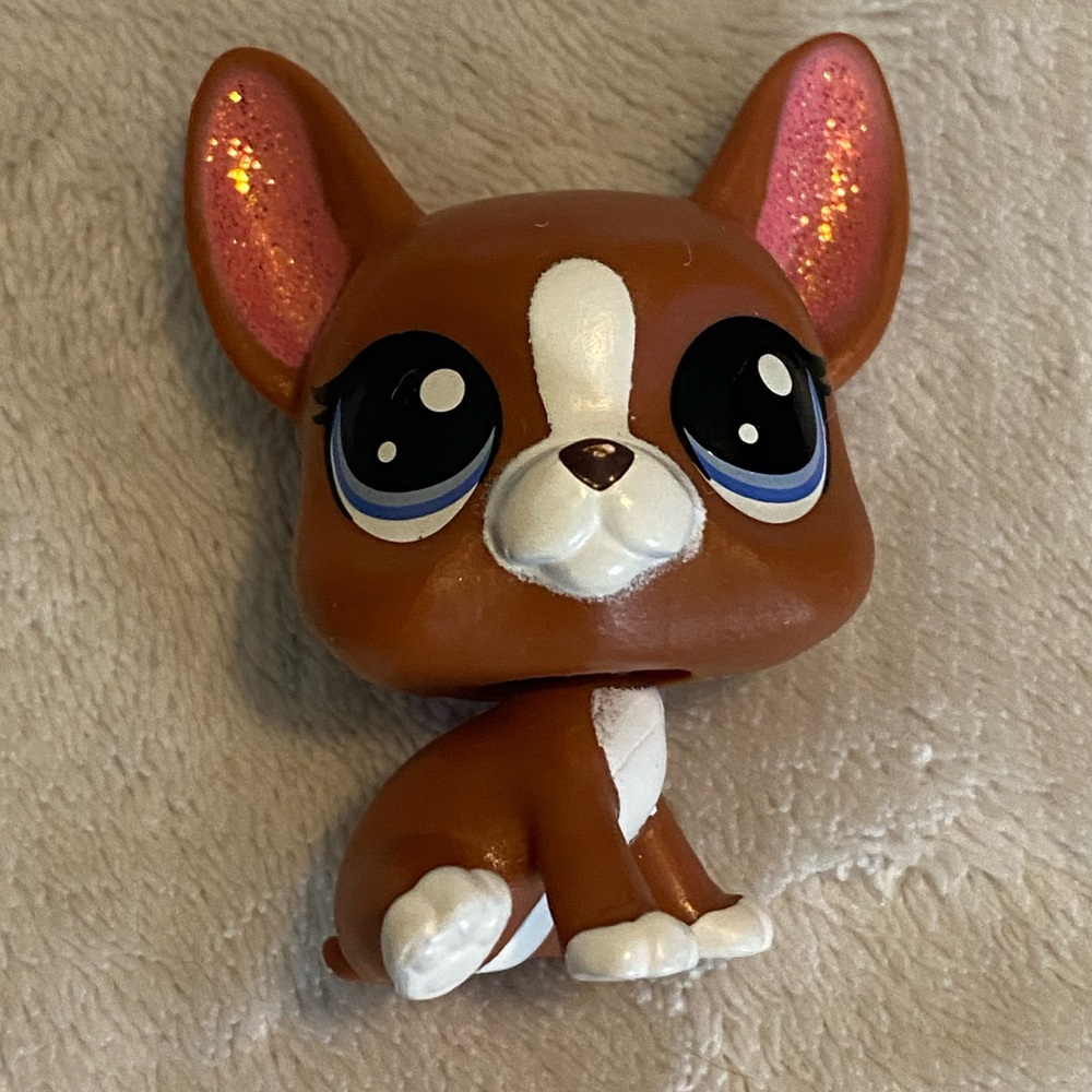 Littlest Pet Shop #92 Roxie McTerrier Boston Terrier Brown White Glitter Ears